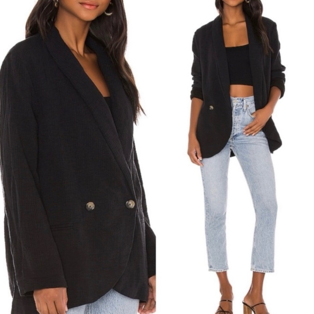 Free People Rowan Blazer 100% Cotton Black Two Front Button Size XS - Picture 3 of 15
